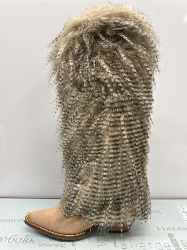 Botas altas de vaquero Dingo Di189 acurrucadas punta corta cuero camel, para mujer talla 7M”. Foto 3 de 4