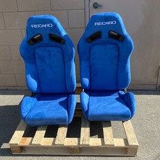 2pc Recaro Sr7 Style Blue Suede Reclinable Bucket Seats Pair