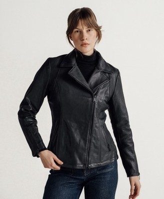 NEW Schott NYC Women's Black Leather Moto Jacket Mid-Length Zip Size XS 2909W