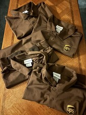 Lot of 4 UPS Uniform Polo Shirt Mens L Brown Short Sleeve Work Logo