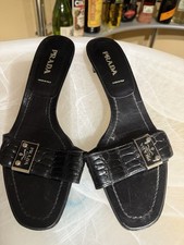 Vintage black Prada croc-embossed leather kitten heel Size 41