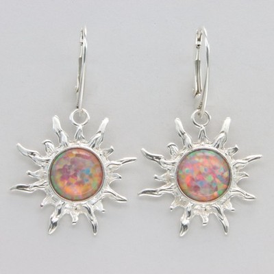 Round Purple FIRE OPAL Sun Star Leverback Earrings 925 STERLING SILVER 40-534Re