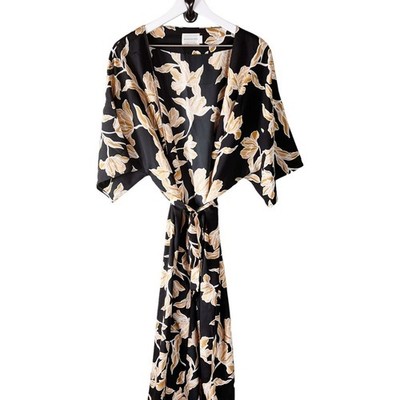 Maison Du Soir Black Floral Kimono Robe S M