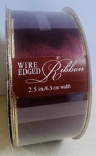 Kirkland Signature Wire-Edged Ribbon 2.5" Wide 50 YDS Burgundy/Gold - New