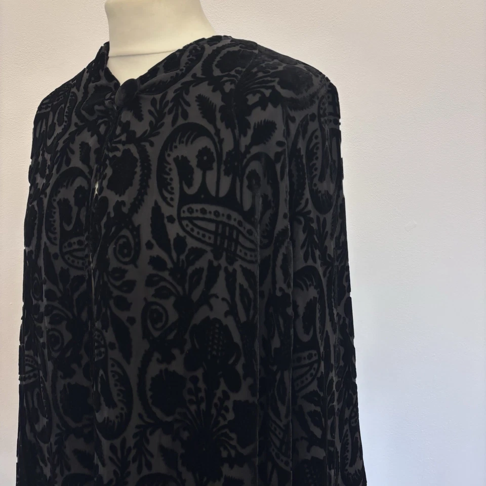 Chaqueta Kimono Antigüedades Lunn Talla Pequeña Mediana Negro Terciopelo Devore Contenido Seda Foto 4 de 4