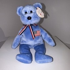 Ty Beanie Babies America The Bear Flag Patch 2001 in Display Case tag errors