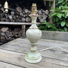 Vintage Green Veined Onyx Alabaster Marble Stone Baluster Table Lamp 11”