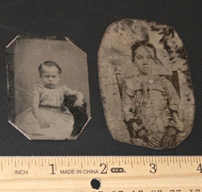 Antique Tintype Lot Of Angry Children Mad Grumpy Faces 1800s Metal Photograph