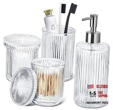Bathroom Accessories Set, 4 Pack Glass Bath Accessory Sets Complete, Clear
