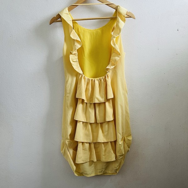 Cooper St Lemon Yellow Sleeveless Ruffled Back Mini Shift Dress Sz 10AU/UK
