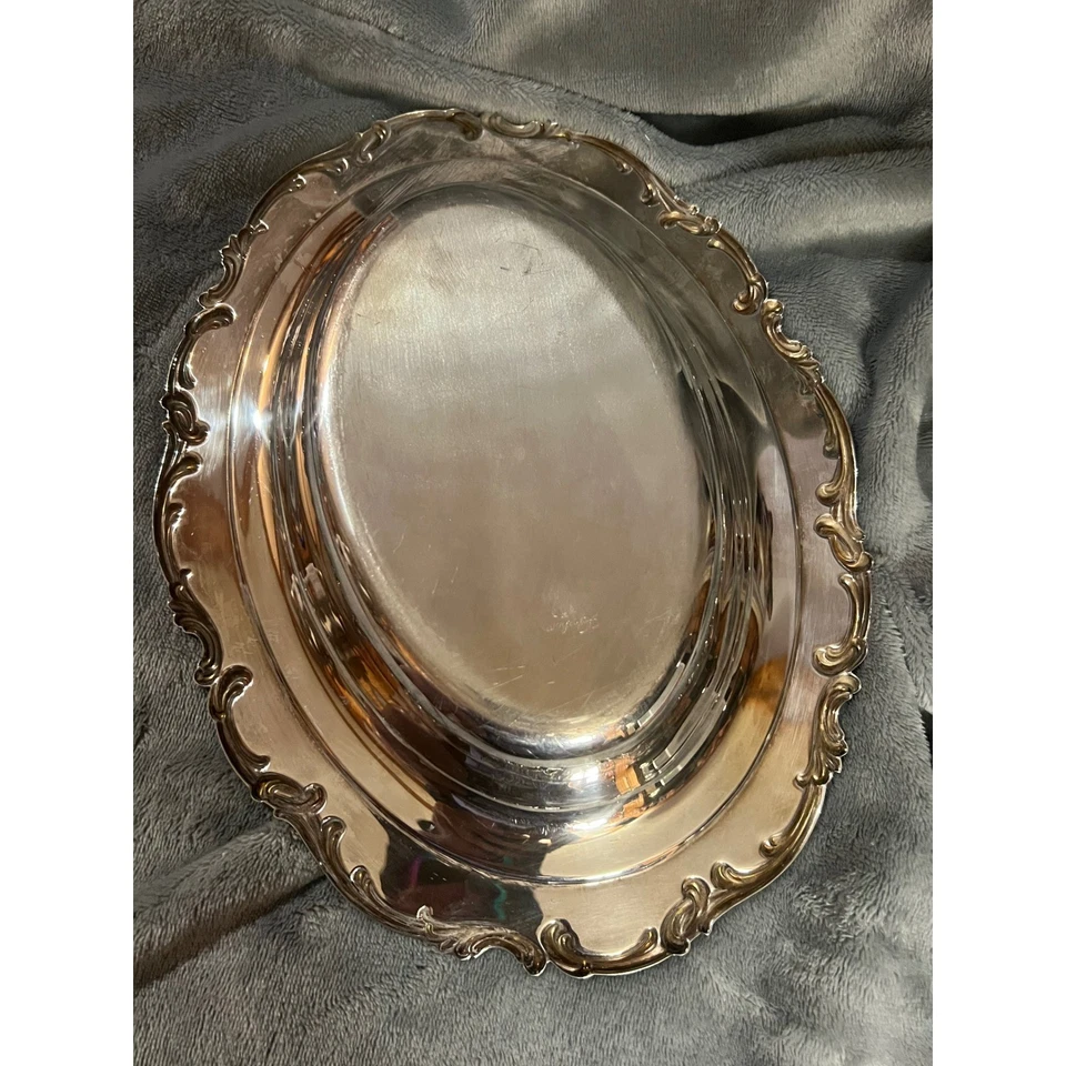 Gorham E.P. Silver Plated Oval Serving Tray Vintage Ornate Edges YC1563 - Image 3 of 4