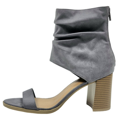 Women's Open Toe Ankle Boots Size 9 Gray Brash Willy 3'' Block Heel Zipper Bootie