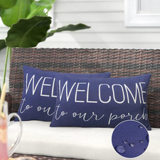 Pack of 2 Navy Blue Outdoor Waterproof Lumbar Pillow Covers 12X20 Decorative Wat
