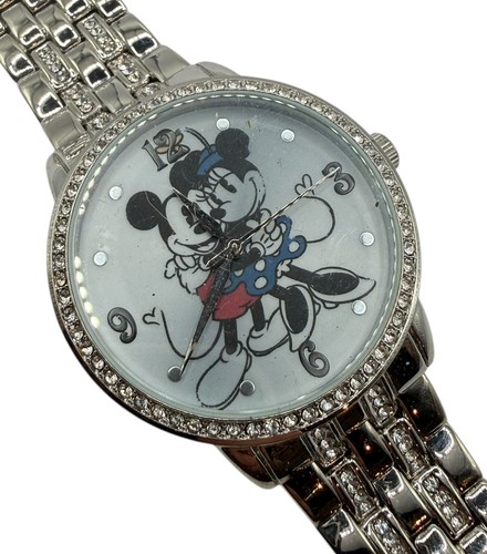 Disney Mickey Minnie Mouse Stone Watch Metal Band New Battery