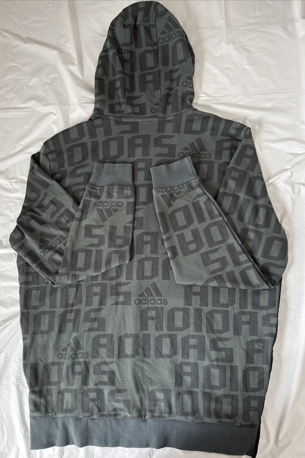 Adidas Hoodie Mens Medium Pull Over All Over Logo Spellout Sweatshirt Sweater thumbnail 3