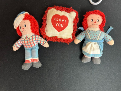 Vintage 1976 Knickerbocker Raggedy Ann & Andy 4'' Mini Rag Dolls w/ Pillow
