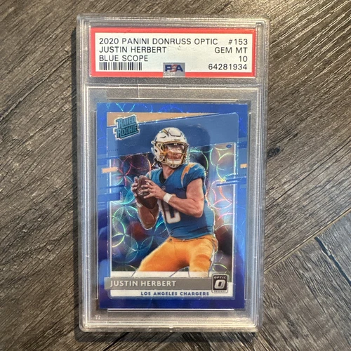 Justin Herbert 2020 Panini Donruss Optic #153 Blue Scope Rated Rookie PSA 10