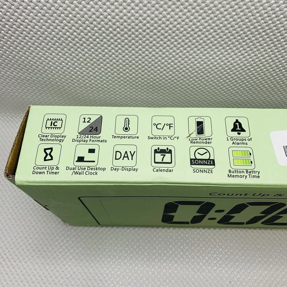 Atomic Clock: Large Digital Wall Clock ; Count Up and Down Timer New in Box - Image 3 of 3