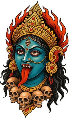 Fierce Kali Temporäres Tattoo - 2x 14x9cm Traditionelles Göttinnen Design - Powerfu...