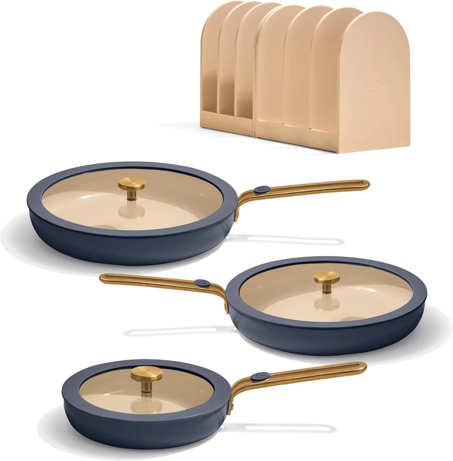 Ceramic 8-Piece Cookware Set with Nonstick Fry Pans & Storage Rack - Blue Salt