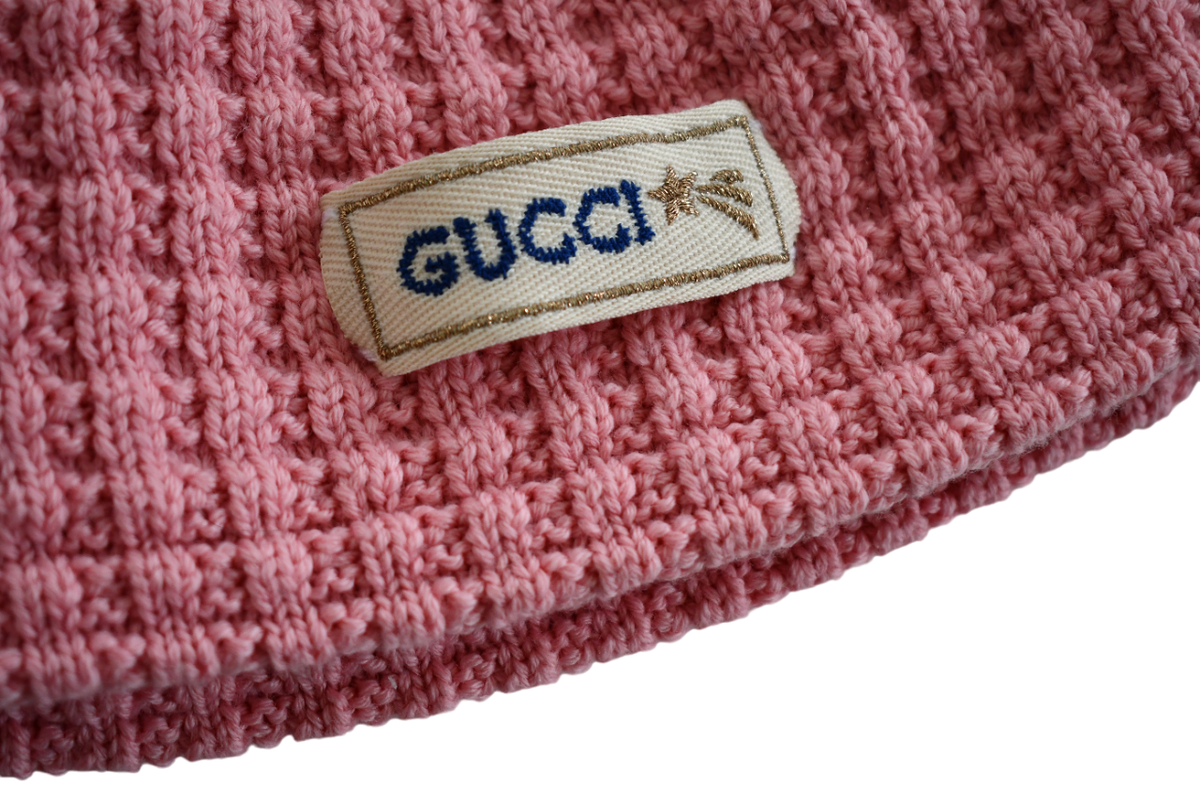 🆕️NEW GUCCI KIDS/GIRLS Pink 100% WOOL KNIT POMPOM BEANIE Hat