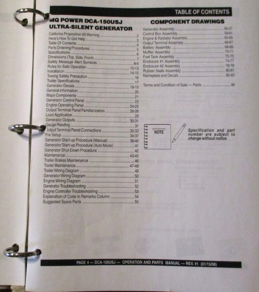 MQ Power DCA-150USJ Gerador Ultra Silencioso Peças de Operação Manual MultiQuip 2008 - Imagem 4 de 4
