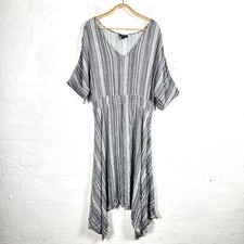AUTOGRAPH Womens Dress Plus Size 16 Grey Ivory Stripe Short Sleeve Asymmetrical