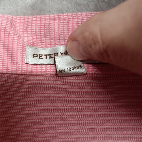 Peter Millar Bali Hai Logo Golf Polo Shirt Pink Geometric Design Stripes Men XL - Picture 5 of 12
