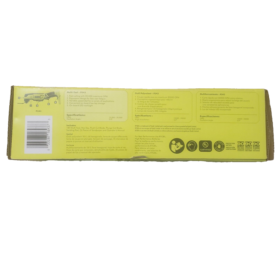 NEW Ryobi ONE+ P343B 18volt Variable Speed Cordless MultiTool. (Tool