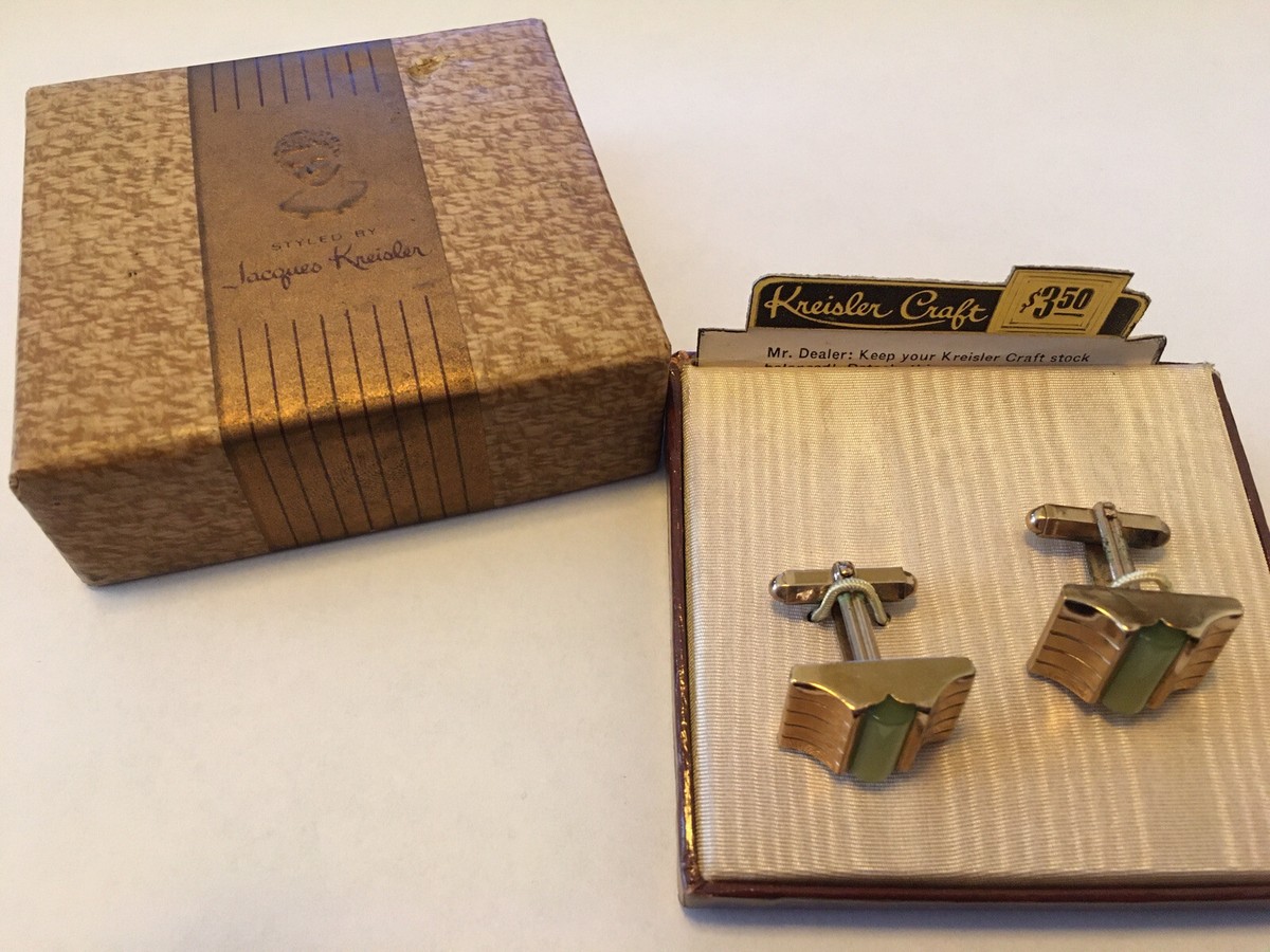 Boutons De Manchette Vintage Or Cuivre Verre Bleu-vert - Référence 81316, Occasion En Bon état
