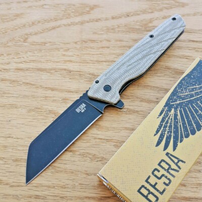 Ontario Besra Folding Knife 3.25 AUS-8 Steel Blade Line Micarta/Stainless Handle