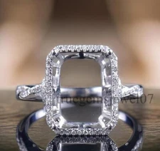 Emerald Cut 12×9MM Semi Mount 925 Silver Ring Engagement Ring Women Ring Setting