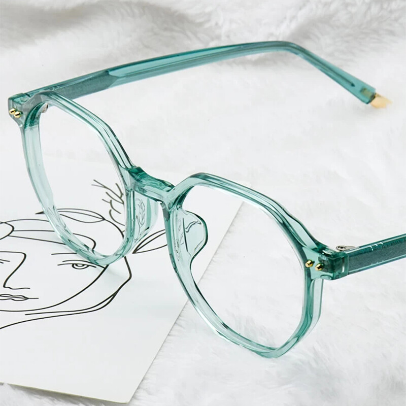 Geometric Plastic Glasses Frame Light TR90 Eyeglasses Women Men Green