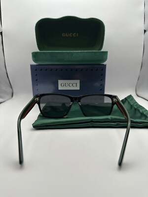 Gucci Rectangular Sunglasses GG0340S 006 Black/Green/Red 58mm 340