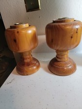 VINTAGE CHUNKY WOOD PILLAR CANDLE HOLDERS