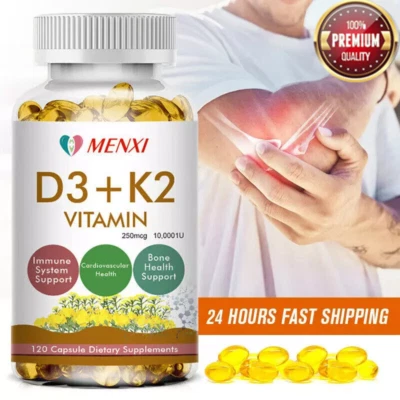 MENXI Vitamina D3 10000iu e Vitamina K2 250mcg MK7 120 Capsule Morbide Vegane Aumenta Immunità