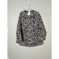 NWT Women's Plus Size 30 Leopard Print Cotton Button Up Blouse 