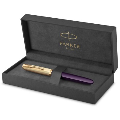 Parker 51 Fountain Pen Plum & 18K Gold Fine Pt Nib New In Original Box 2123516