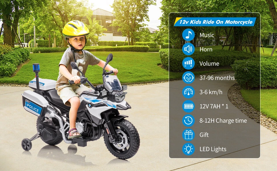 Motocicleta eléctrica a batería 12V para niños con ruedas de entrenamiento Foto 2 de 4