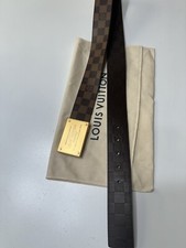 Louis Vuitton Inventeur Brown Check Leather Damier Ebene Belt 39 Inches Long