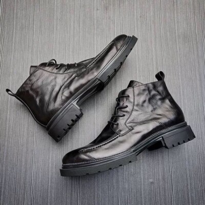 New Mens Leather High Top Boots Zipper Lace Up Round Toe Business