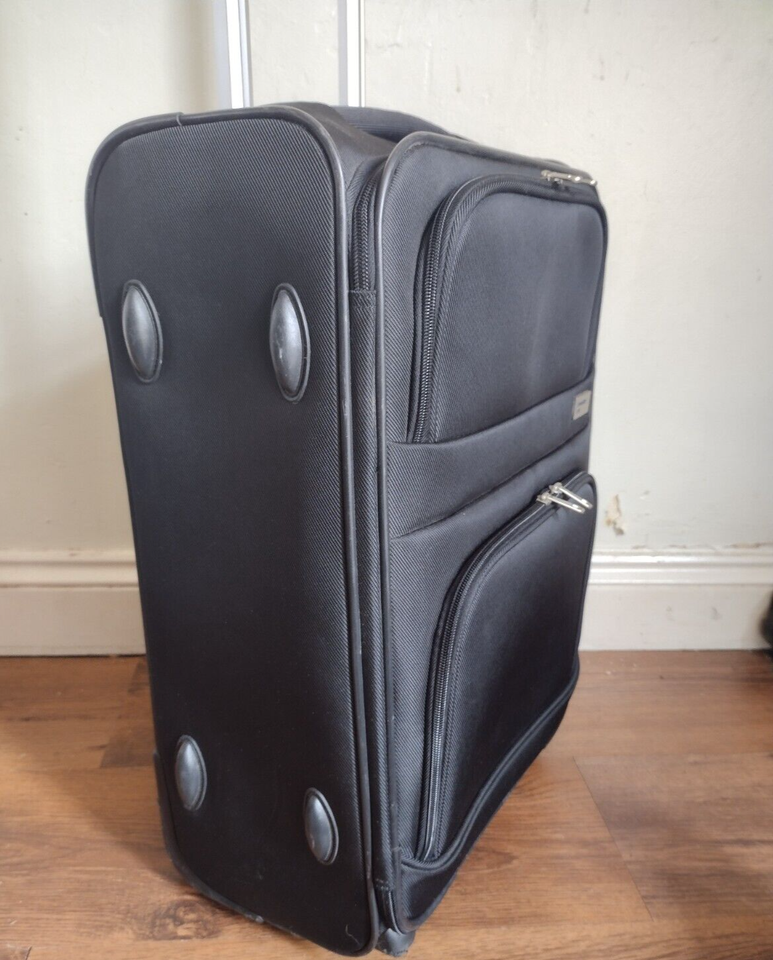DELOITTE LUGGAGE Black 2 Wheel Upright SOFTShell SUITCASE Cabin Bag