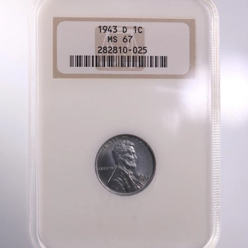 1943-D Lincoln 1C Steel Cent NGC Certified MS 67 Old Fatty Holder Intact Label