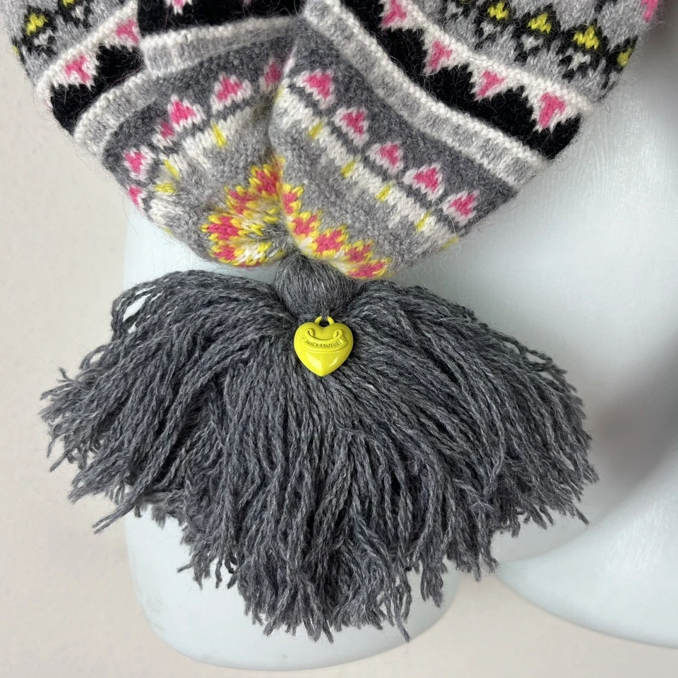 Cachecol Juicy Couture autêntico lã cashmere mistura angorá Pom 66"L x 8" novo sem etiquetas - Imagem 3 de 4