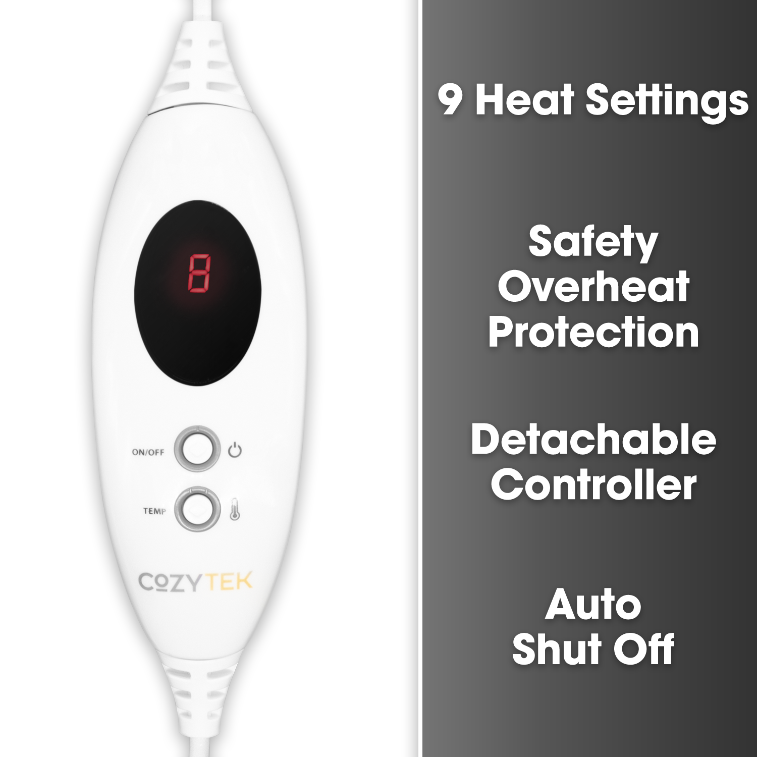 COZYTEK® DARK GREY ELECTRIC HEATED THROW BED BLANKET 9 HEAT SETTINGS