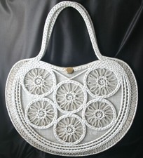 Vintage White Woven Straw Summer Tote 70s Jordan Marsh