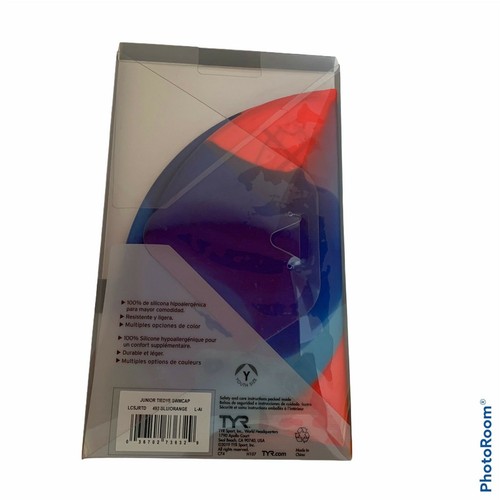 TYR Tie Dye BLUE/ORANGE Junior Swim Cap - 2020 SILICONE Brand New!! Free Ship - Picture 2 of 4