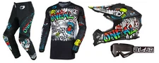 O'Neal Element Rancid MX Jersey Pant Helmet with Goggle Combo Black/White