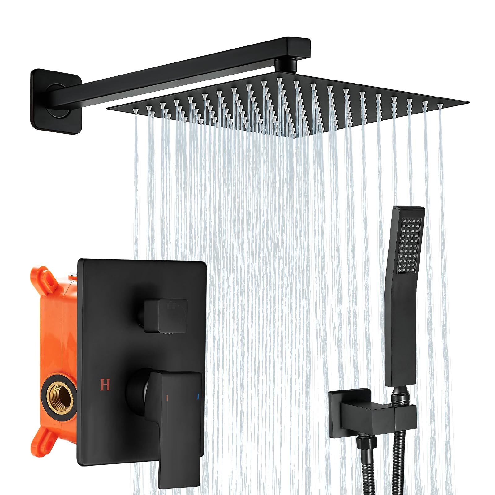 Shower Faucet Kit 10-Inch Matte Black Showerhead and Handle Kit Bathroom Delu...