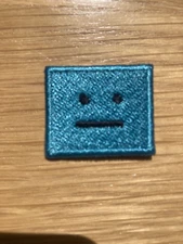 New Mood Face Emoji Rectangle Embroidered 1.5" x 1" Sew  Iron On Patch Teal Blue